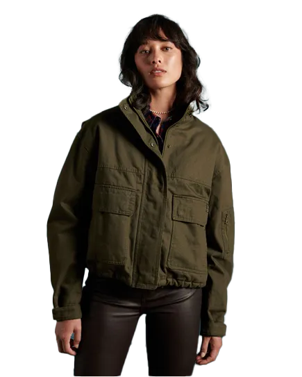 Faux Lined Cropped Bora Jacket in Dark Khaki