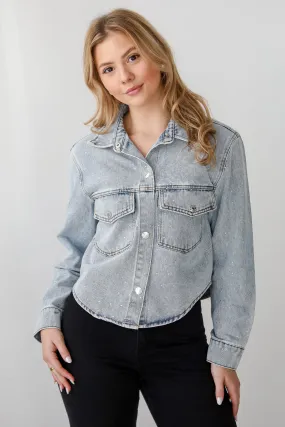 FINAL SALE - Beyond Glamorous Blue Rhinestone Cropped Denim Jacket