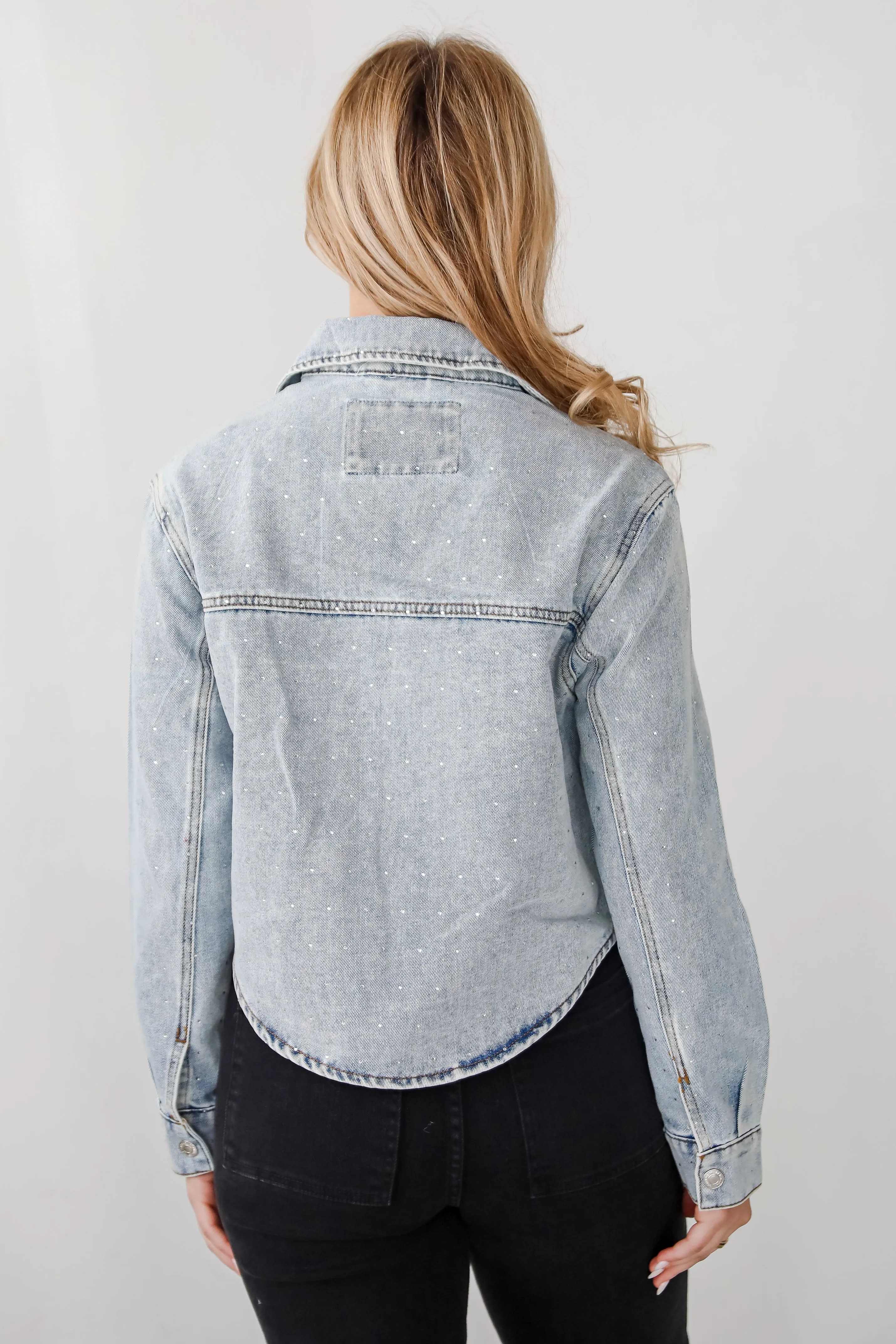 FINAL SALE - Beyond Glamorous Blue Rhinestone Cropped Denim Jacket