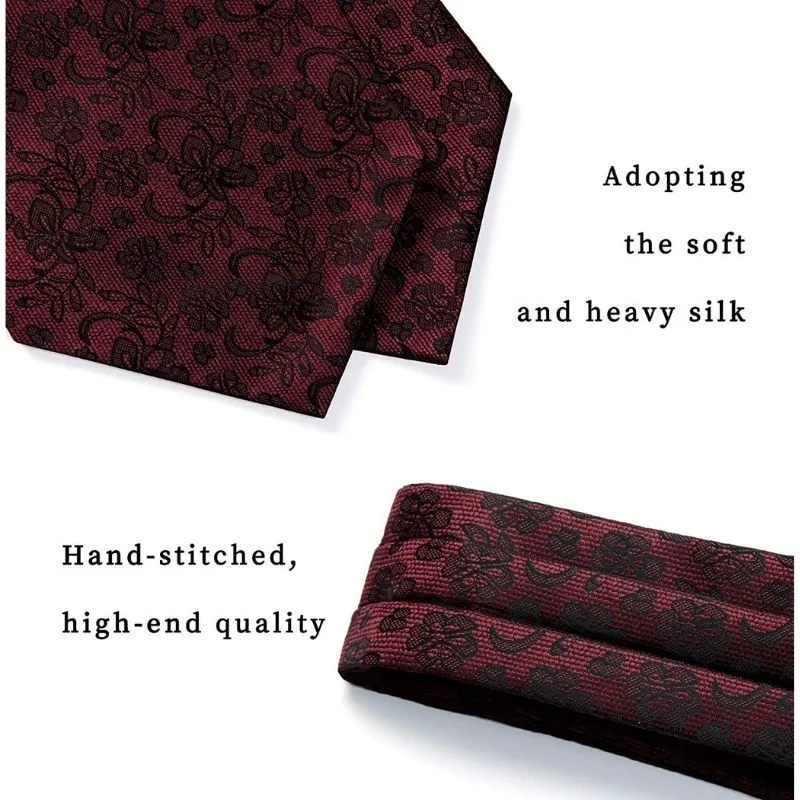 Floral Paisley Ascot Cravat Scarf - A-MAROON