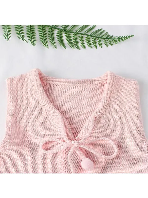 Flounced Knitted Cotton Romper Sleeveless Solid Color Baby Girls Bodysuit