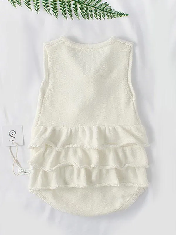 Flounced Knitted Cotton Romper Sleeveless Solid Color Baby Girls Bodysuit