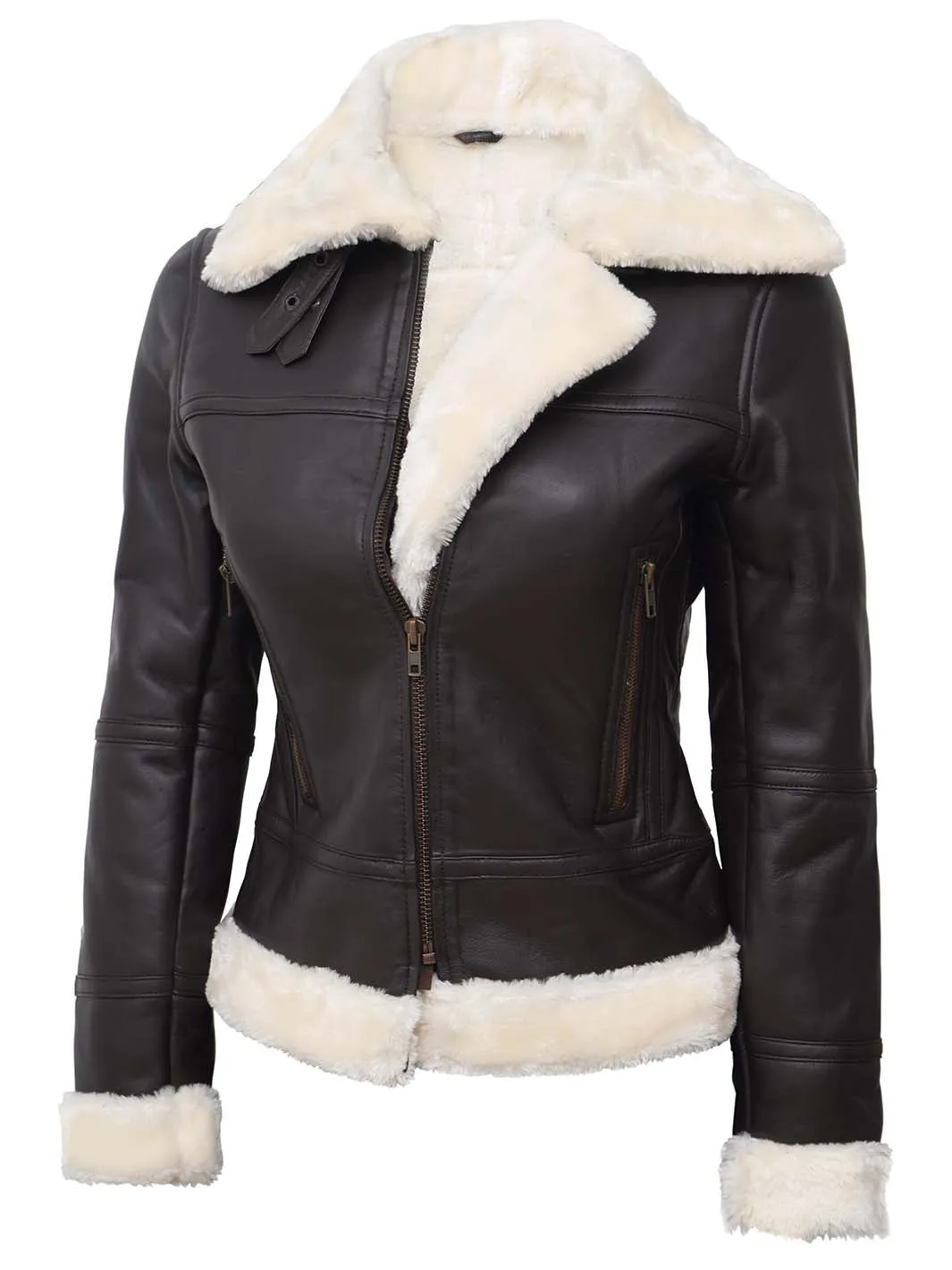 Frances Women's Dark Brown Shearling Leather Bomber Jacket