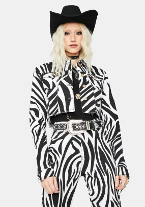 Free To Roam Zebra Print Denim Jacket