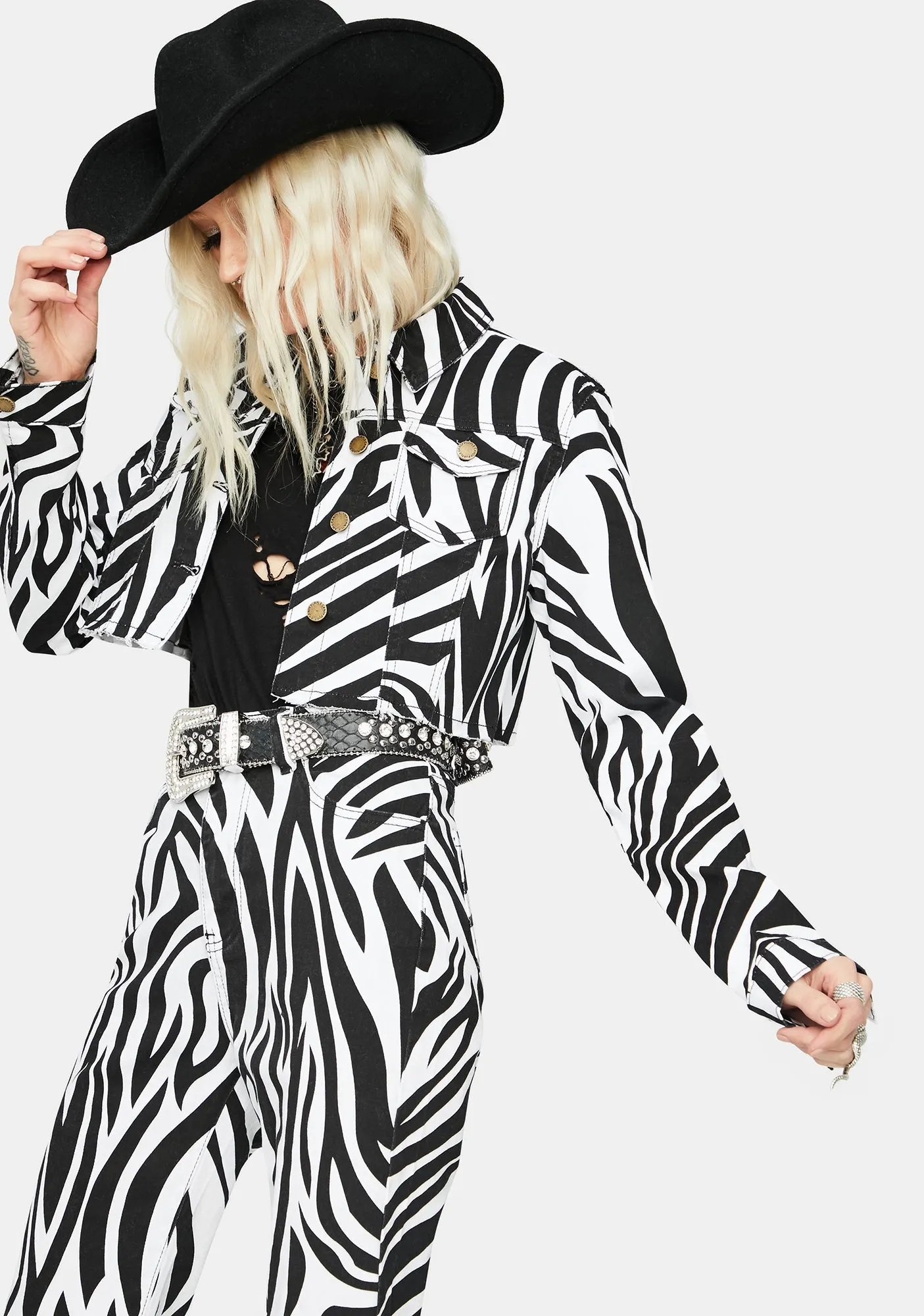 Free To Roam Zebra Print Denim Jacket