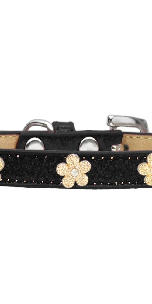 Gold Flower Widget Dog Collar Black Ice Cream Size 12