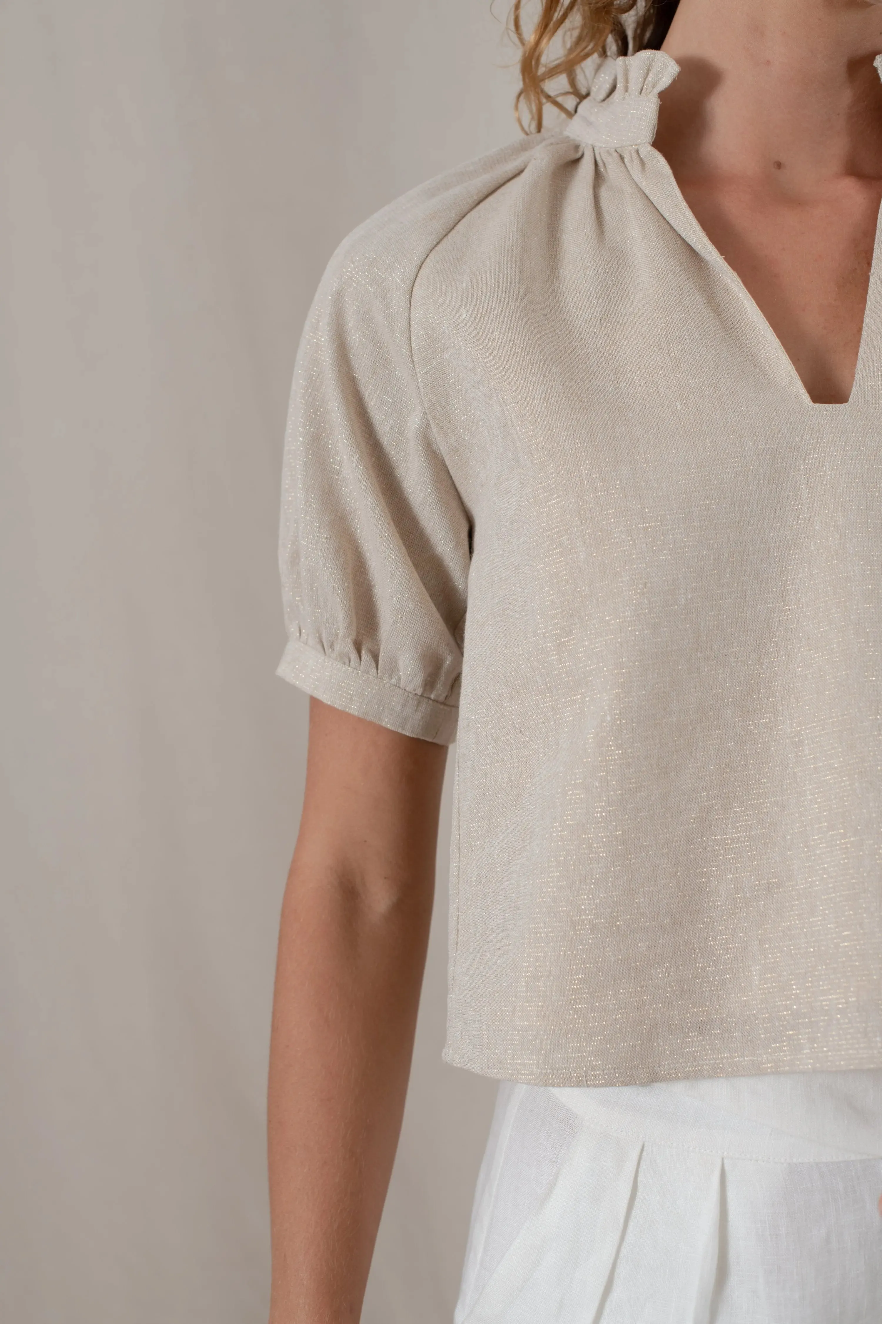 Gold Ruffle Linen Top