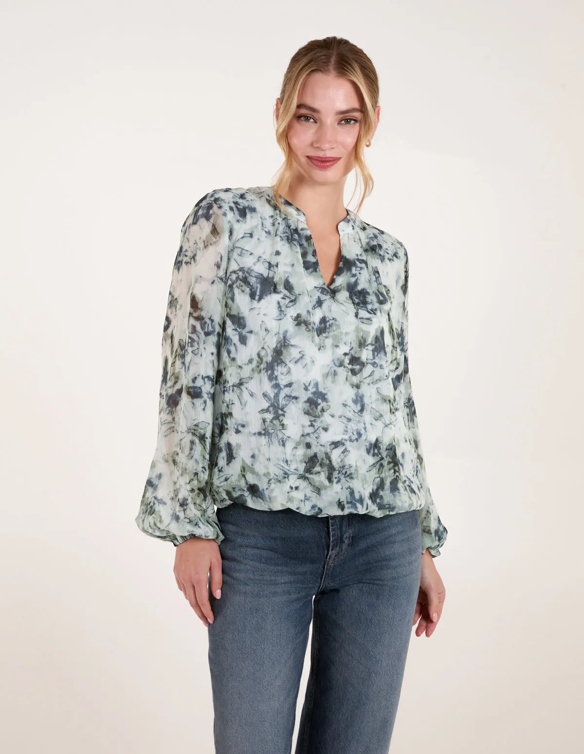 Grandad Collar Puffball Watercolour Top