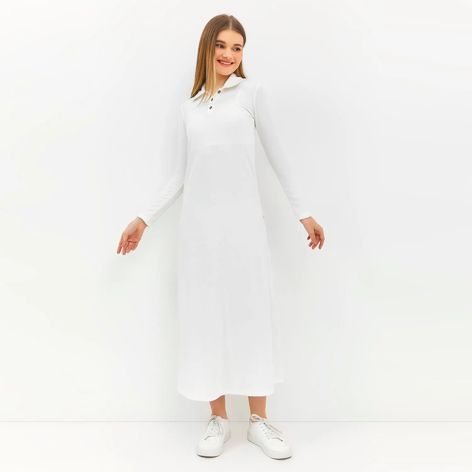 GRAPHIS Collared Long Sleeves Maxi Knit Dress