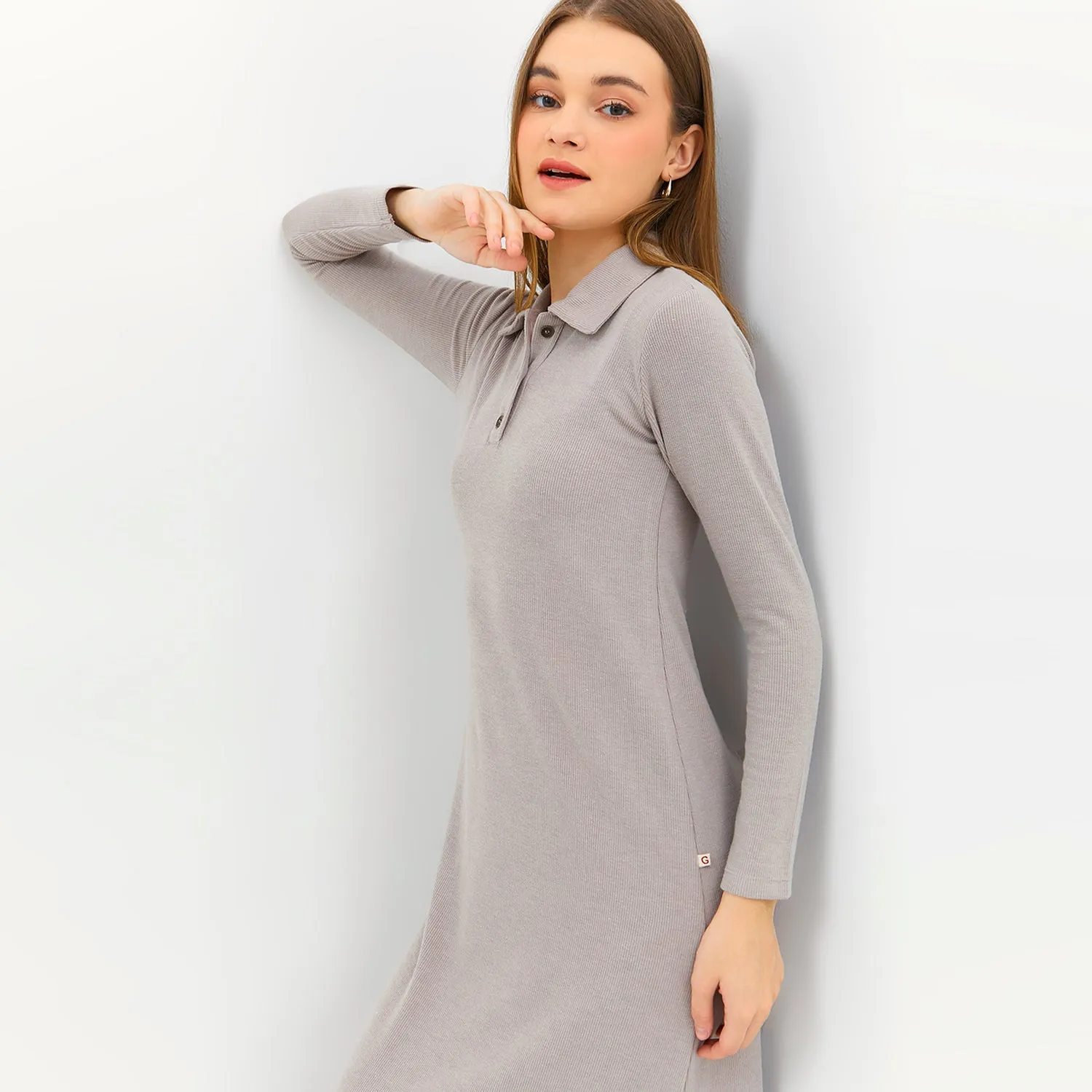 GRAPHIS Collared Long Sleeves Maxi Knit Dress