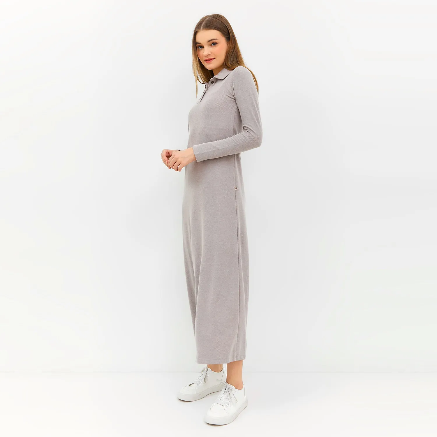 GRAPHIS Collared Long Sleeves Maxi Knit Dress