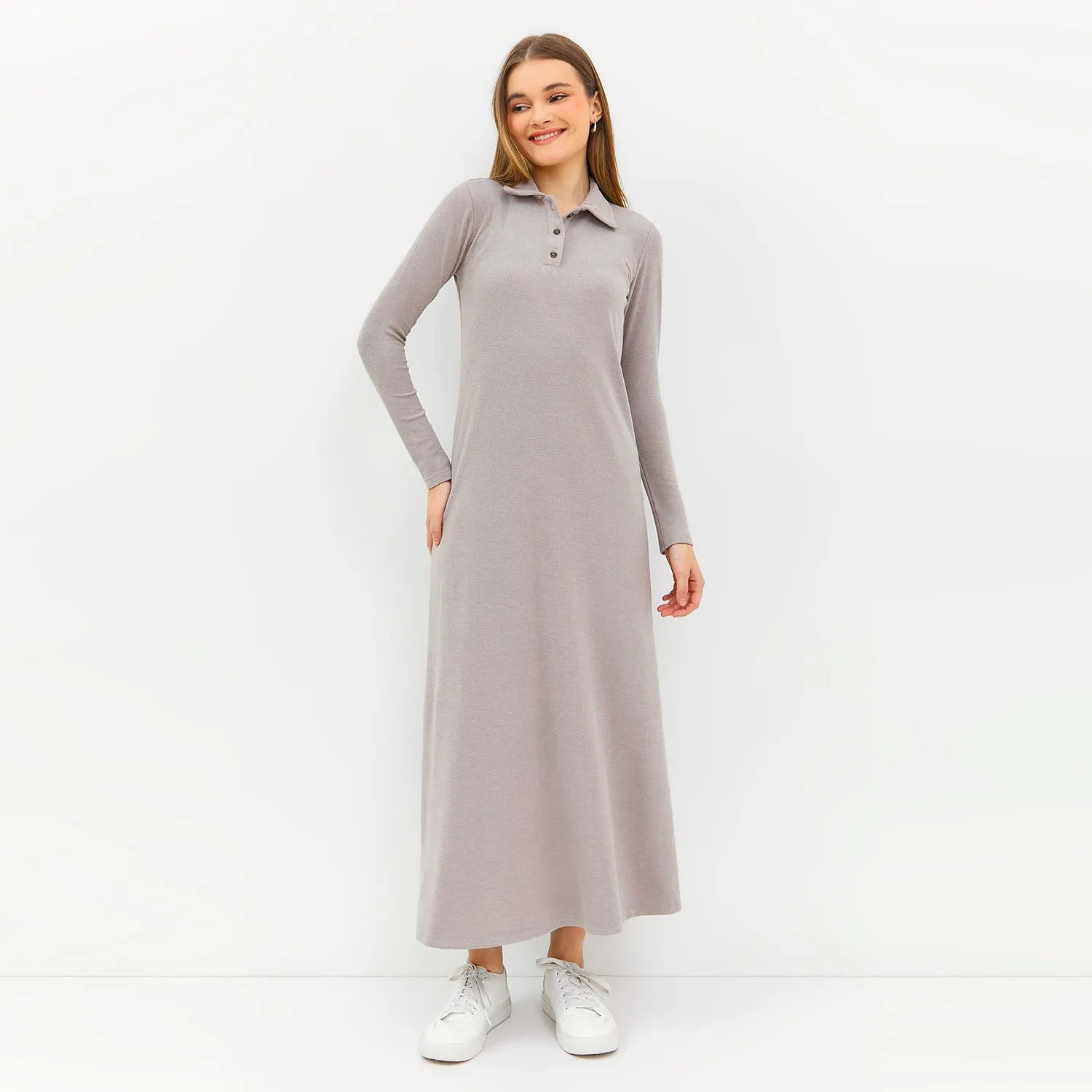 GRAPHIS Collared Long Sleeves Maxi Knit Dress