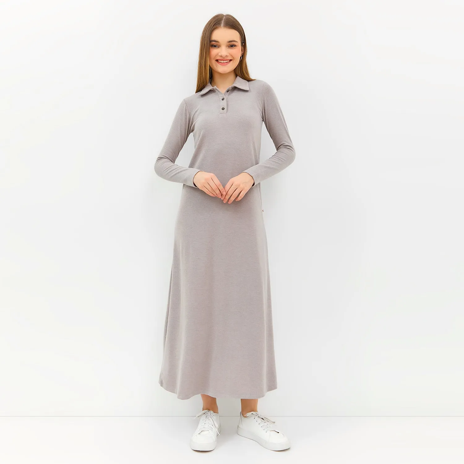 GRAPHIS Collared Long Sleeves Maxi Knit Dress