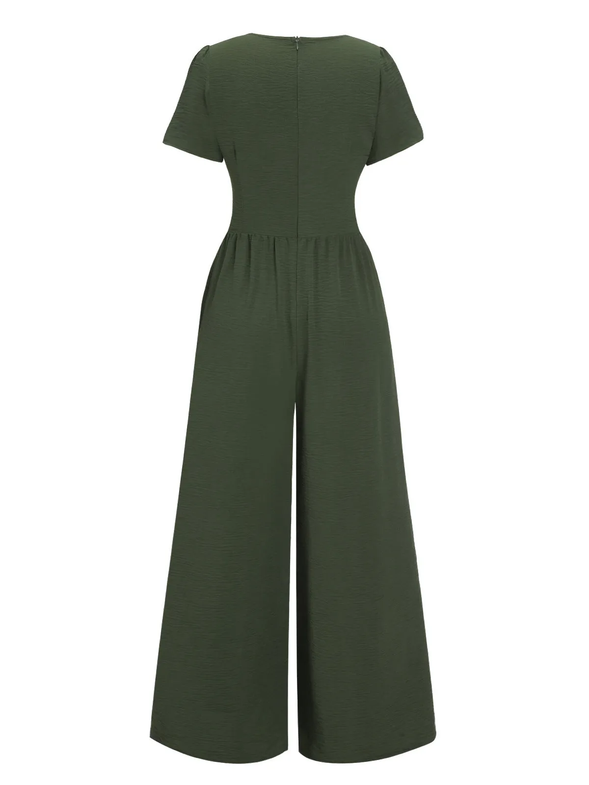 Green 1940s V-Neck Solid Jumpsuit