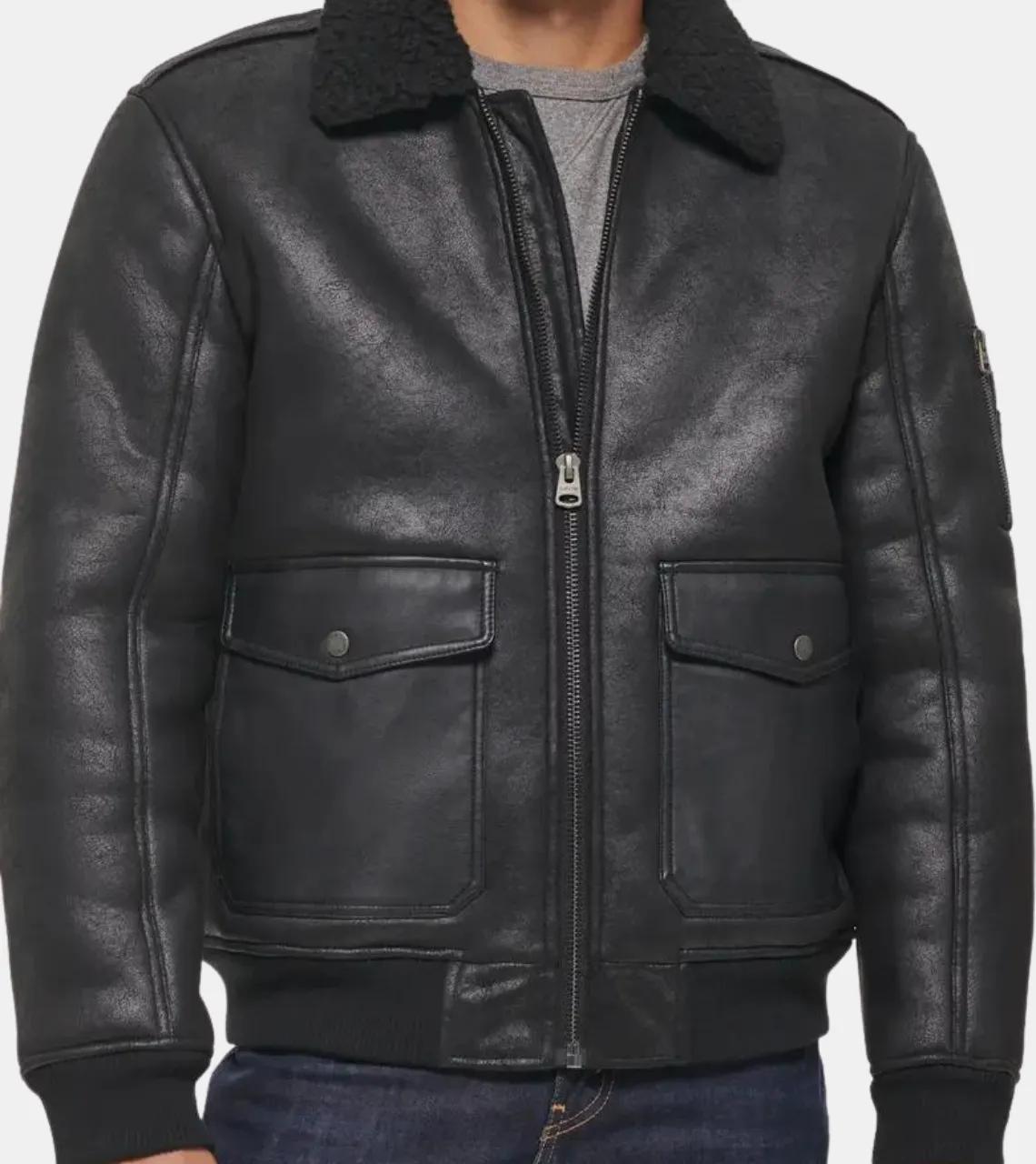 Hester Men's Black Aviator Bomber Leather Jacket