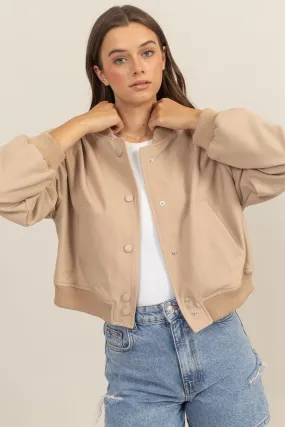 HF25A768-BUTTON-UP BOMBER JACKET WITH RIBBED CUFFS