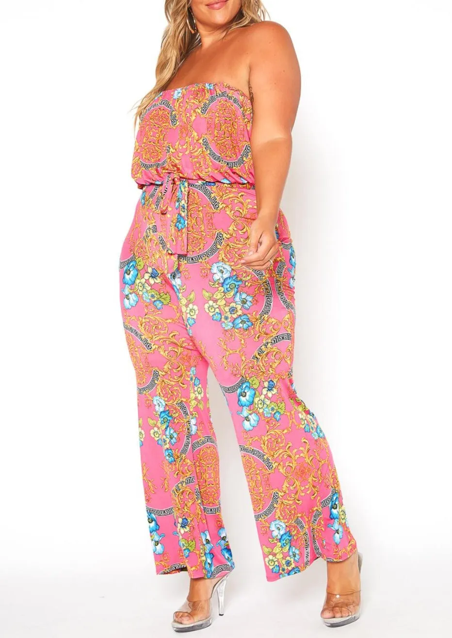 HI Curvy Plus Size Women Multi Print Tube Jumpsuit