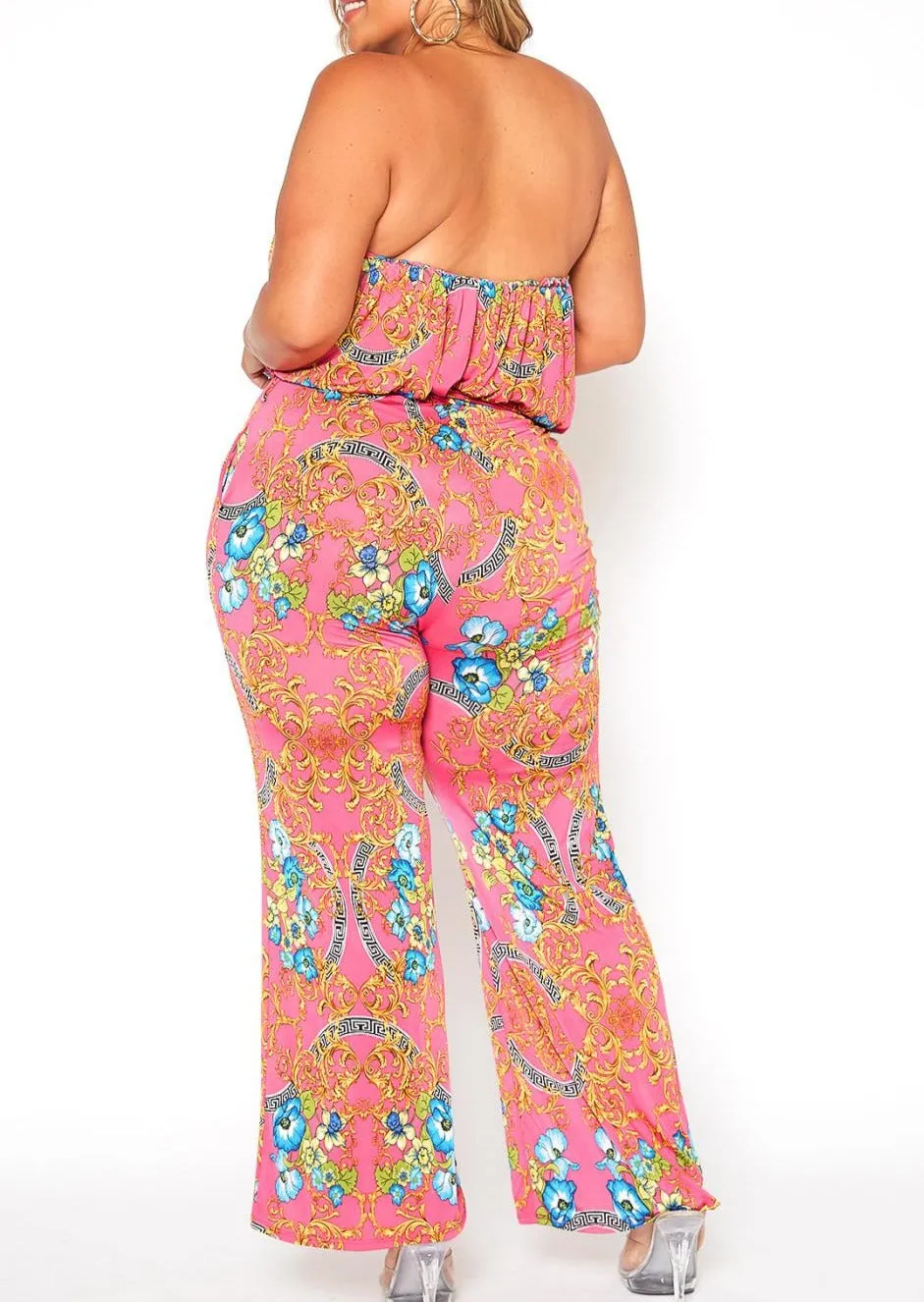 HI Curvy Plus Size Women Multi Print Tube Jumpsuit