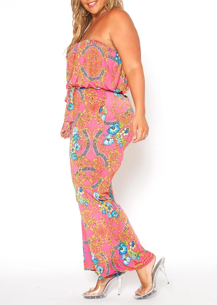 HI Curvy Plus Size Women Multi Print Tube Jumpsuit