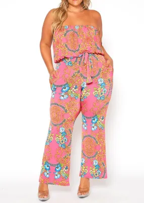 HI Curvy Plus Size Women Multi Print Tube Jumpsuit