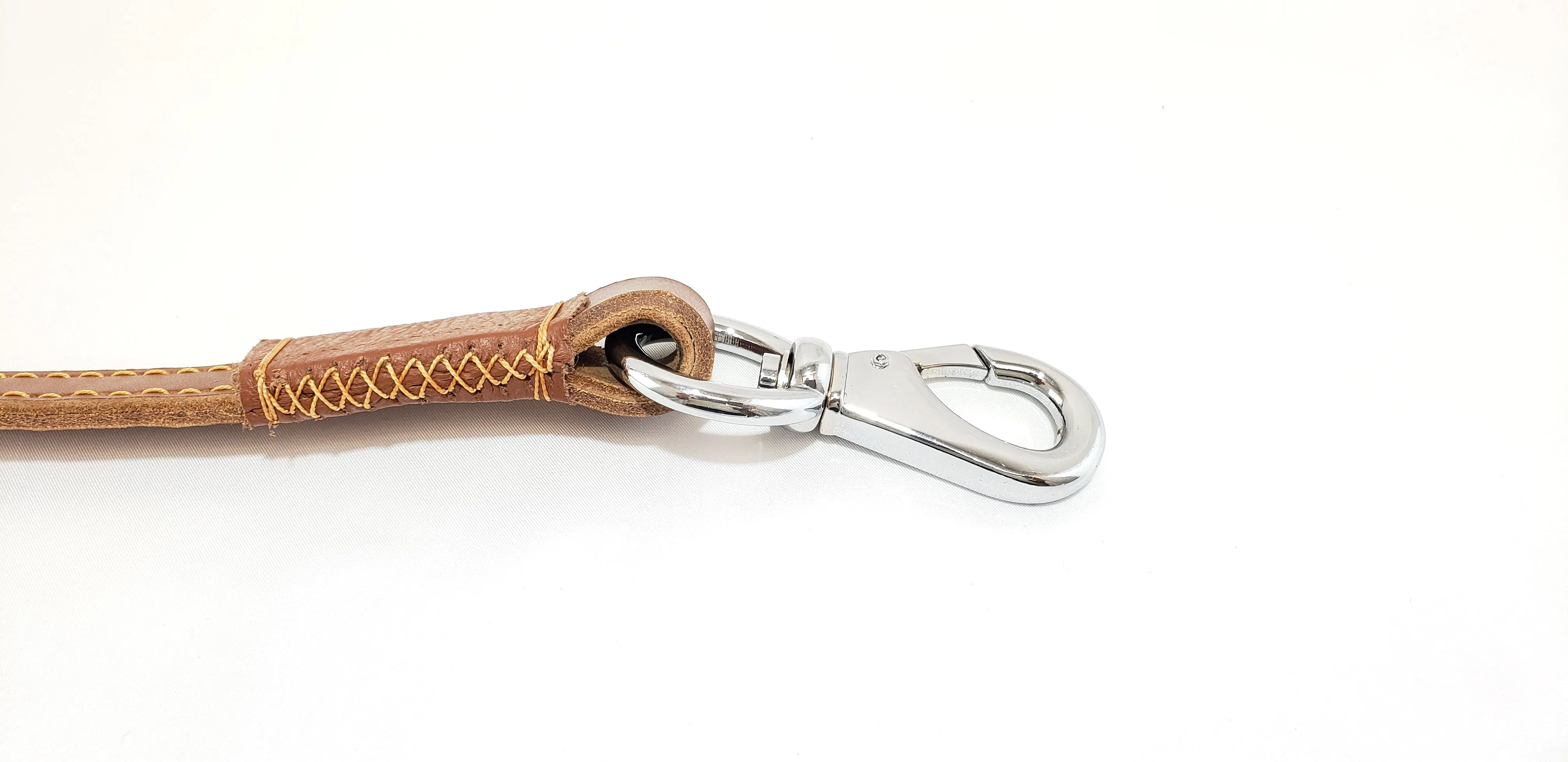 High Grade Leather Dog Leash Double Stitched Handle - Tan