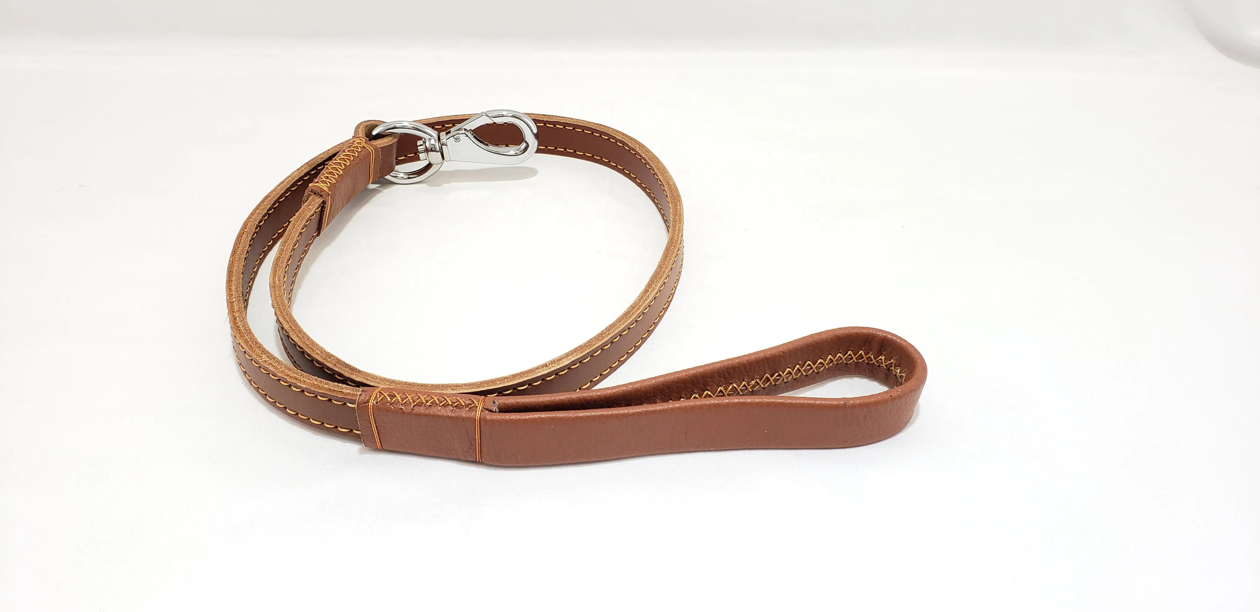 High Grade Leather Dog Leash Double Stitched Handle - Tan