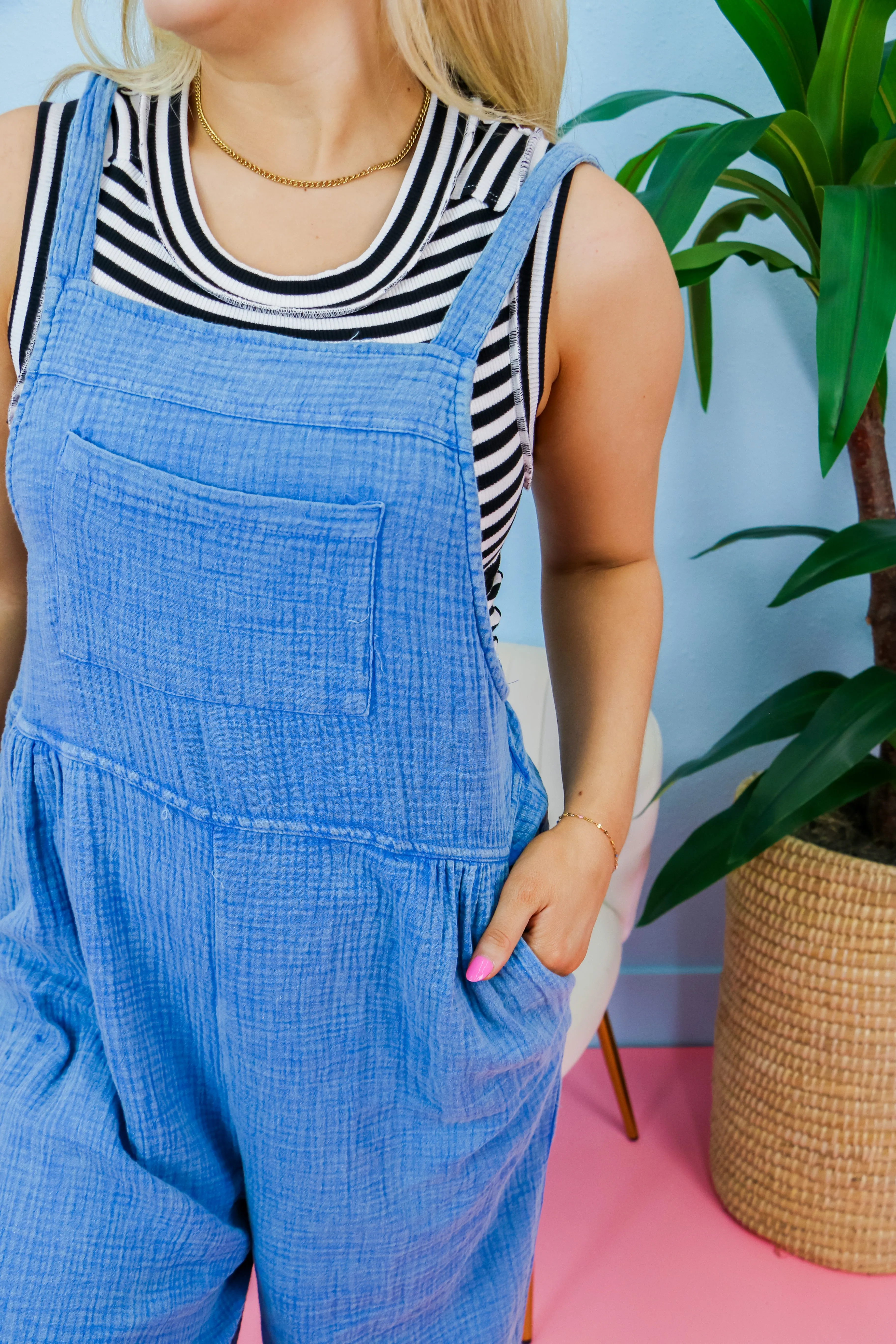 High Roller Washed Jumpsuit in Blue