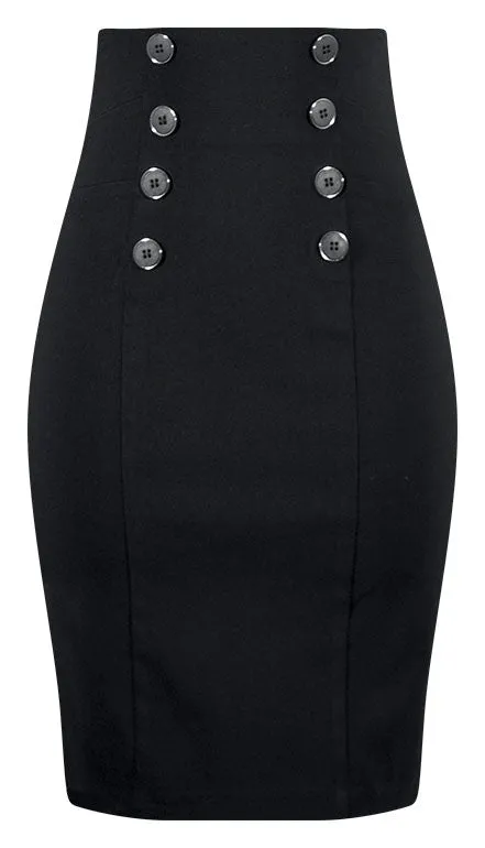 High Waist Pin Me Up Pencil Skirt in Black