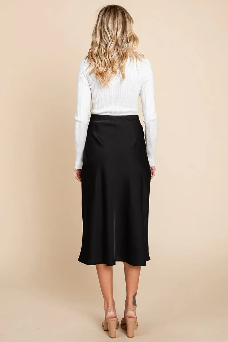 High Waist Satin A line Midi Skirt