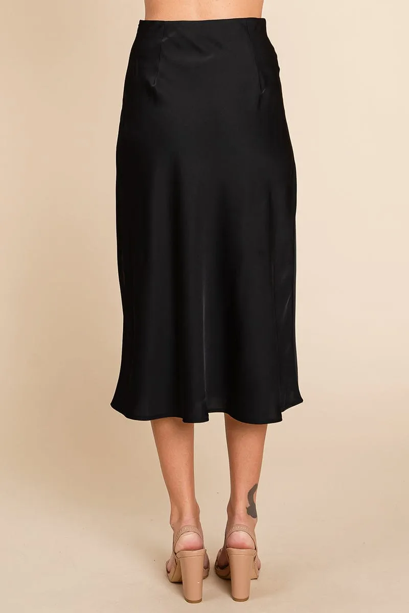 High Waist Satin A line Midi Skirt