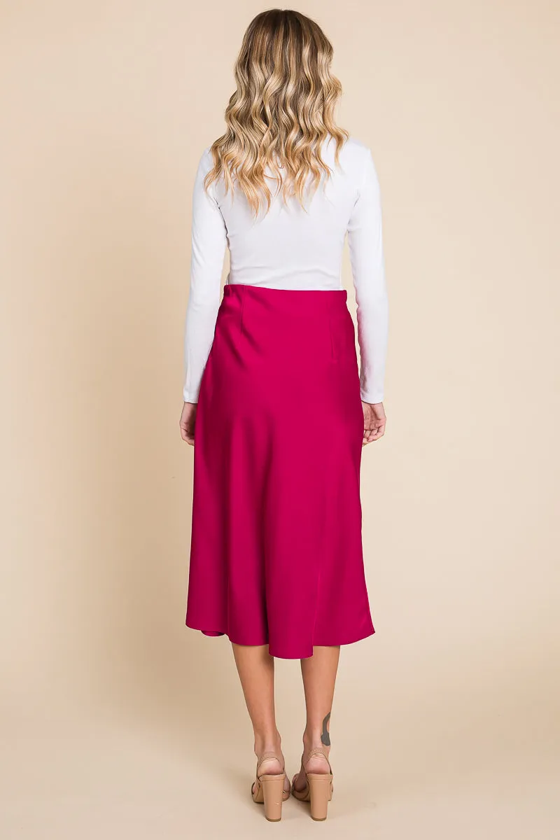 High Waist Satin A line Midi Skirt