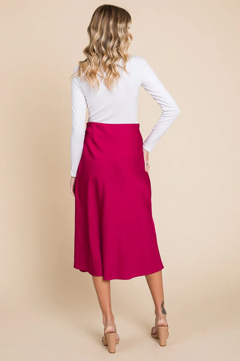 High Waist Satin A line Midi Skirt