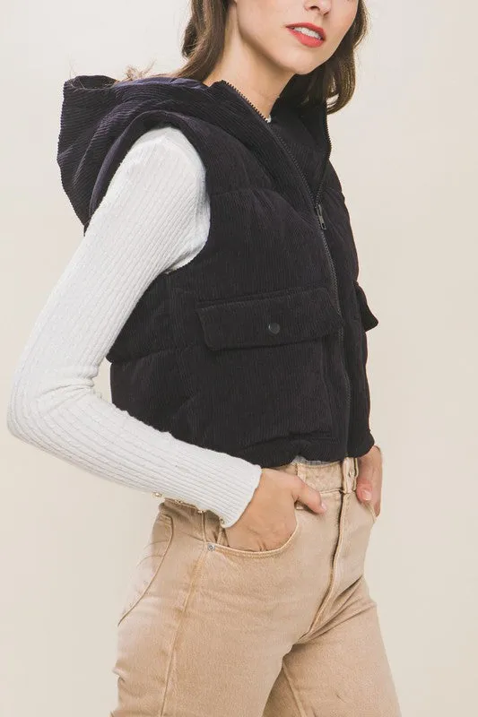 HOODED CORDUROY VEST