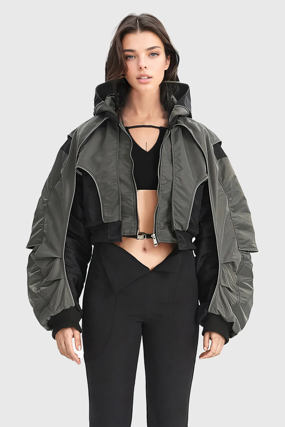 Hooded Cropped Jacket - Dark Grey