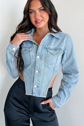 Icon Status Cropped Denim Corset Jacket (Medium Denim)