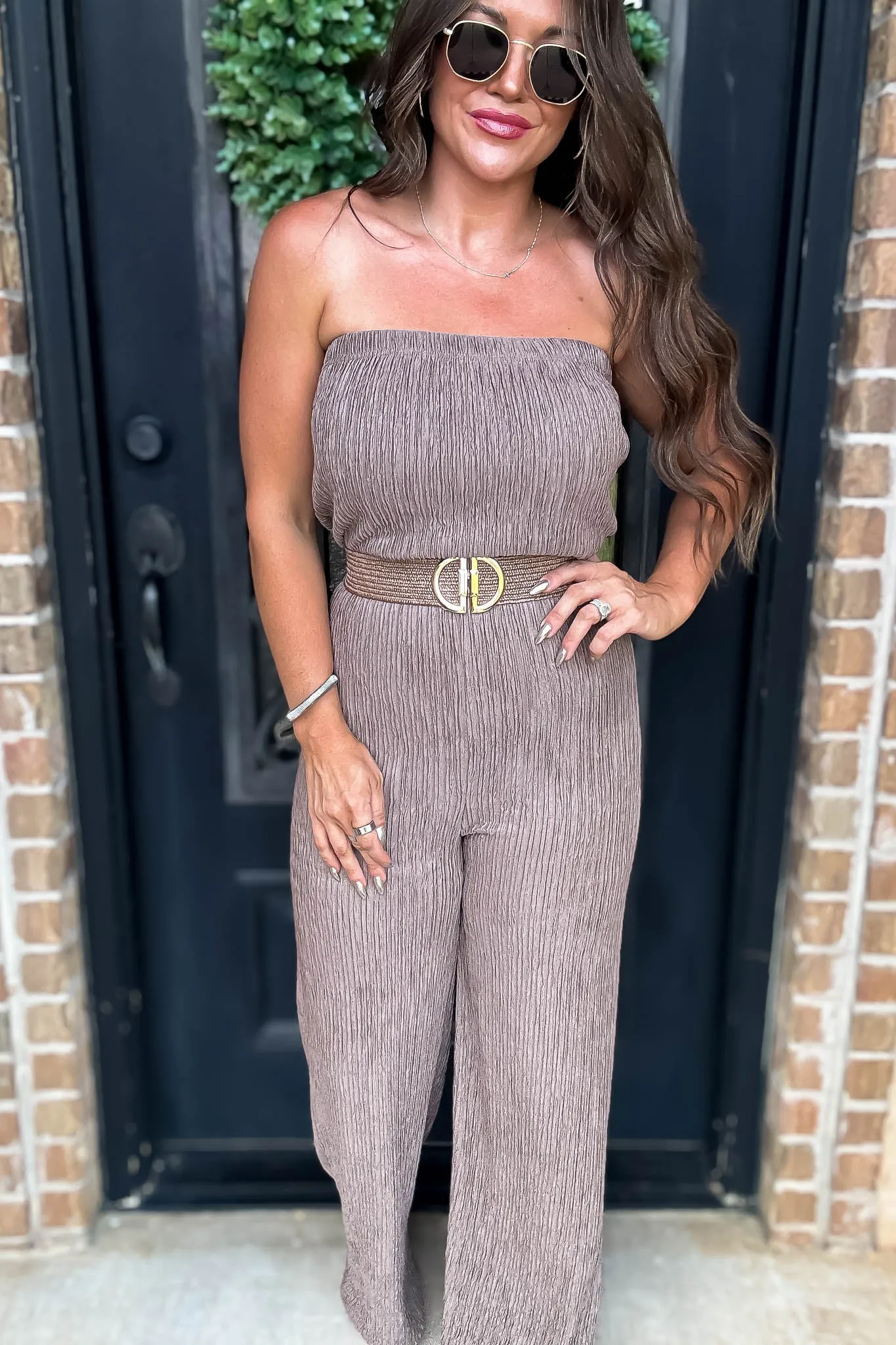 Iris Coco Strapless Belted Wide Leg Jumpsuit