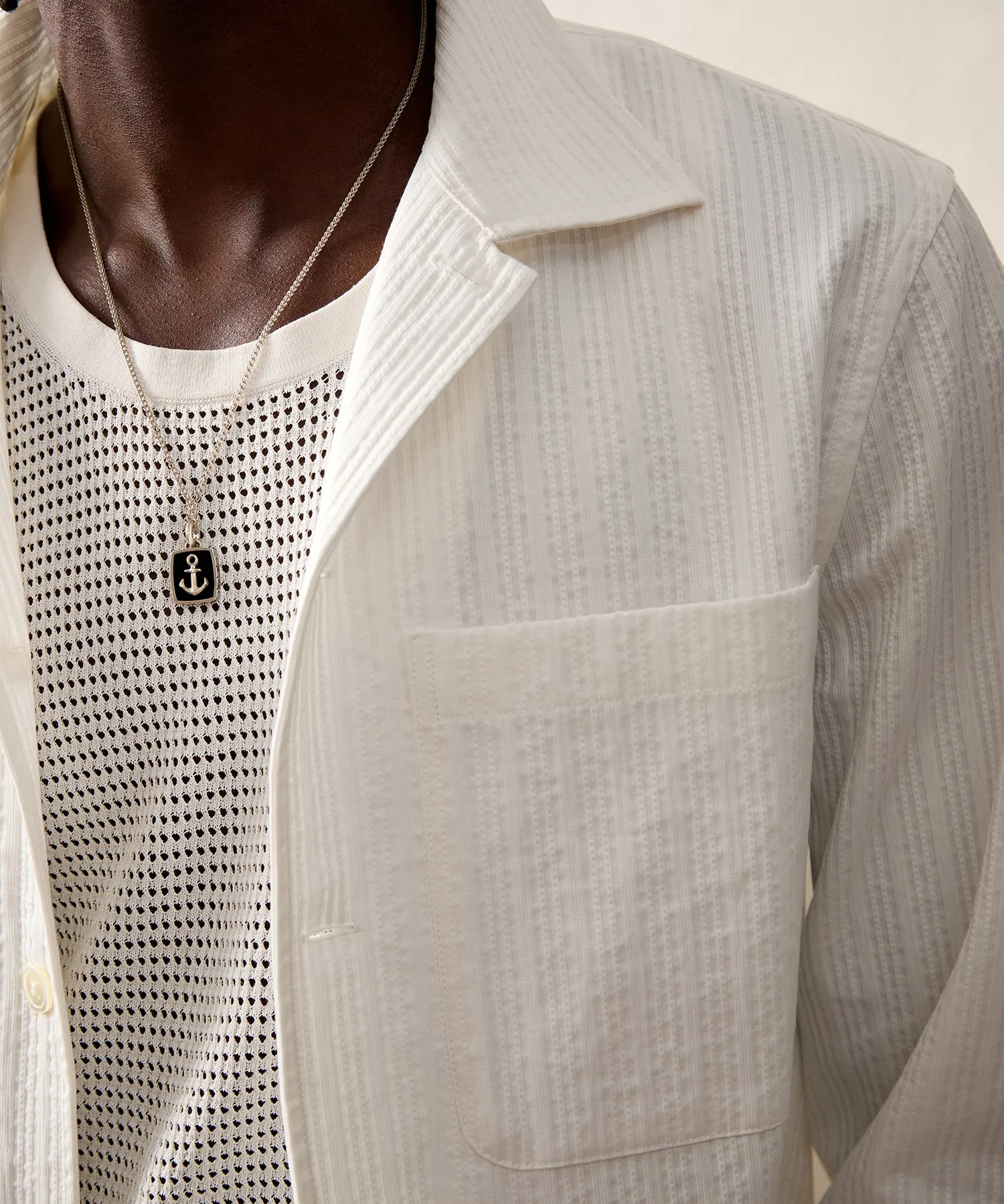 Italian Textured Overshirt in White