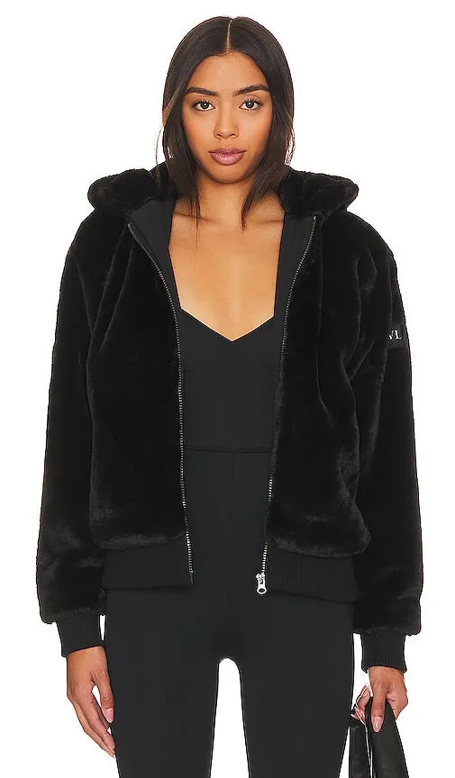IVL Collective Faux Fur Bomber Jacket in Black