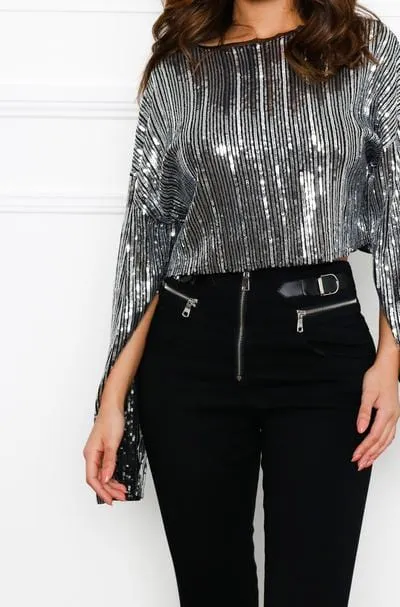 Ivory & Chain Sahara Sequin Top Silver