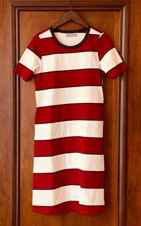 Kane Knit Stripe Dress Burgundy