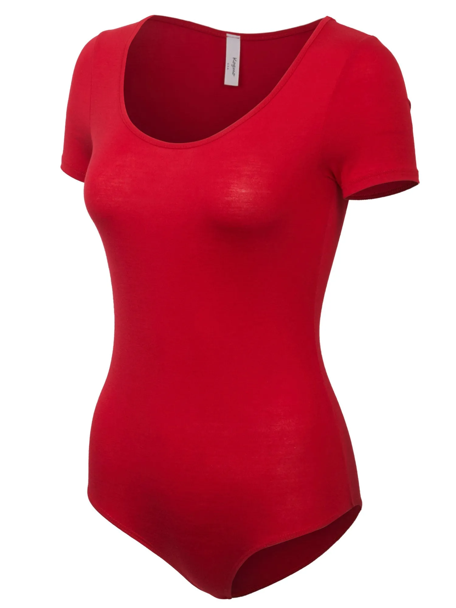 KOGMO Women's Round Neck Short Sleeve Bodysuit Leotard Made in USA
