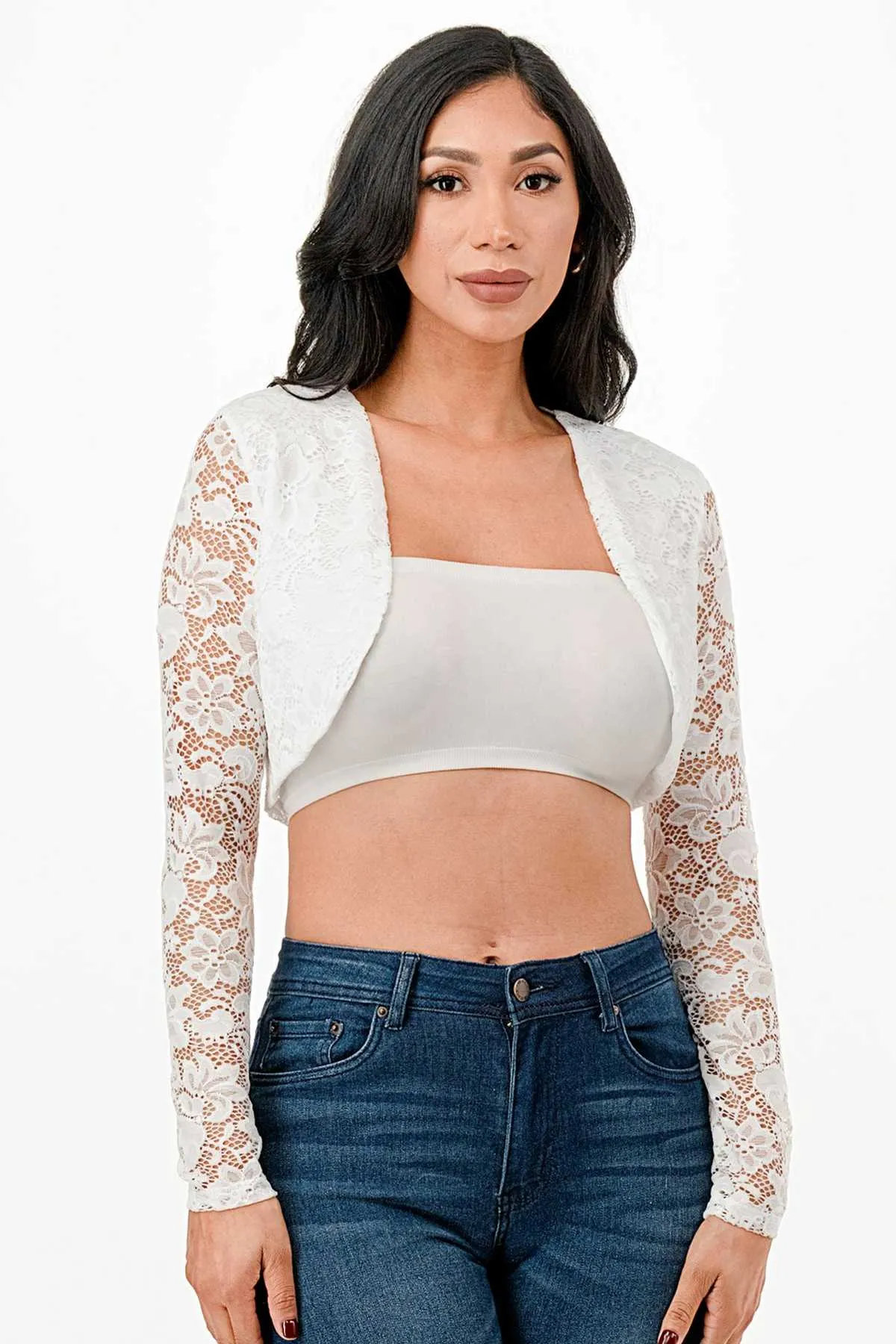 La Scala 11631 Lace Long Sleeve Cropped Jacket