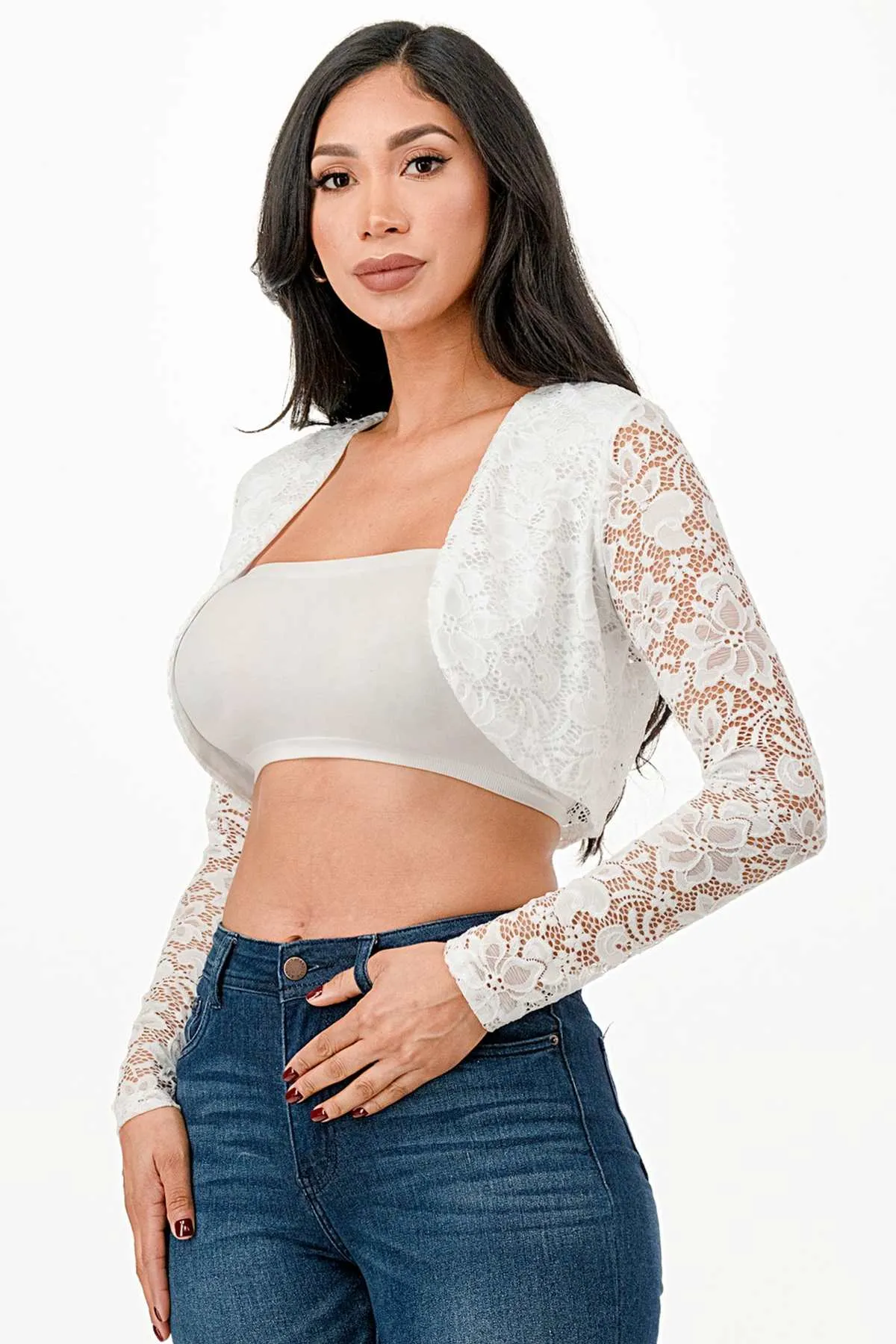 La Scala 11631 Lace Long Sleeve Cropped Jacket