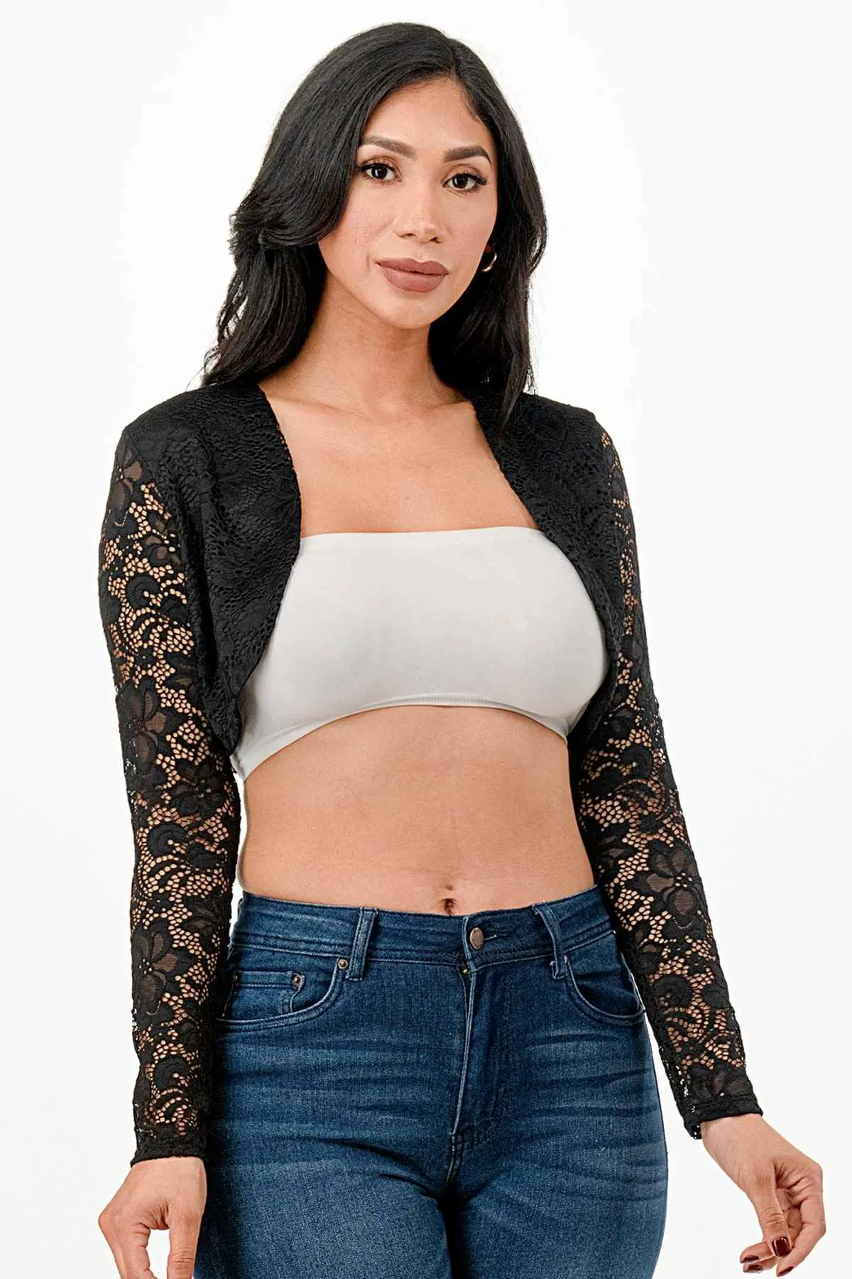 La Scala 11631 Lace Long Sleeve Cropped Jacket