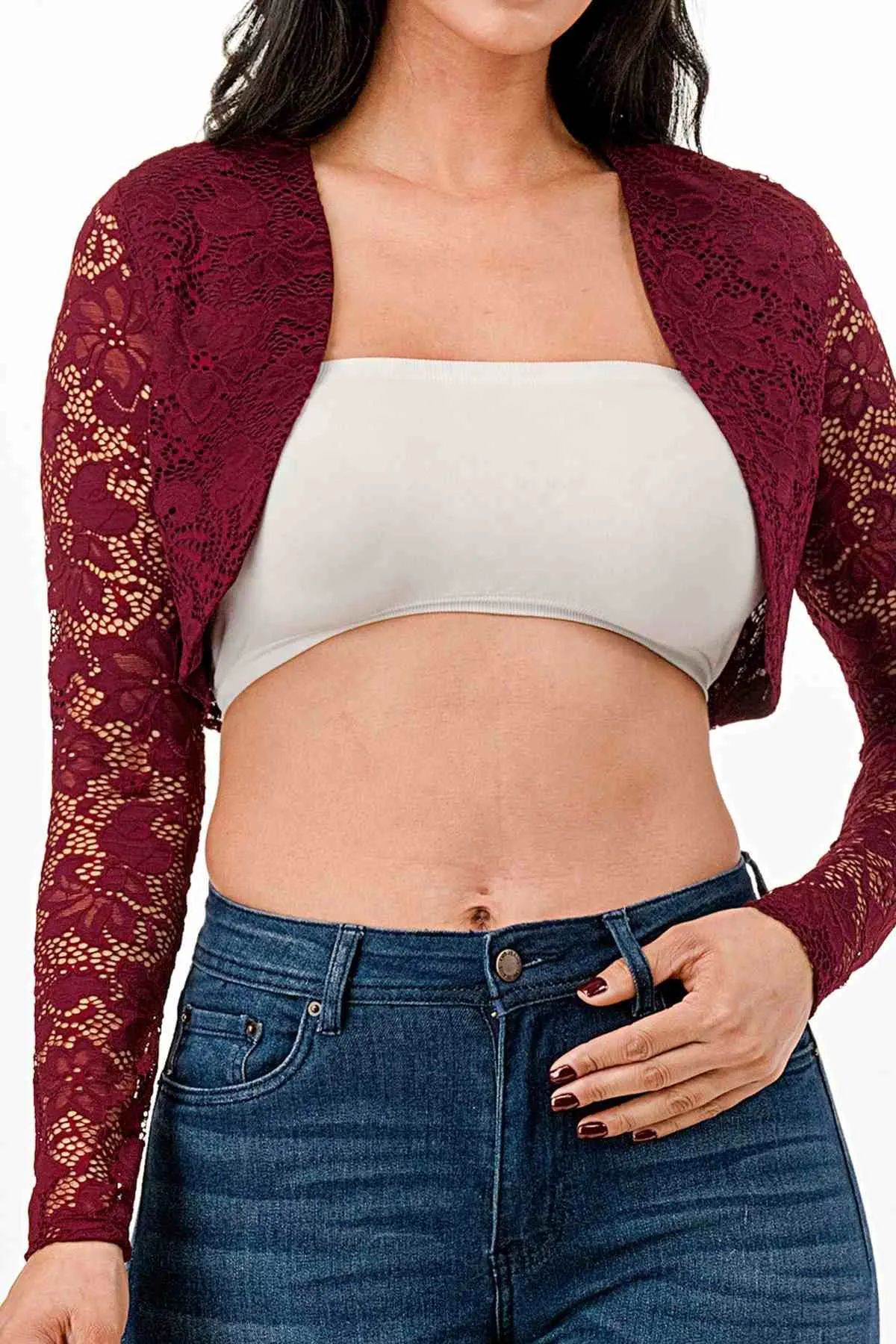 La Scala 11631 Lace Long Sleeve Cropped Jacket