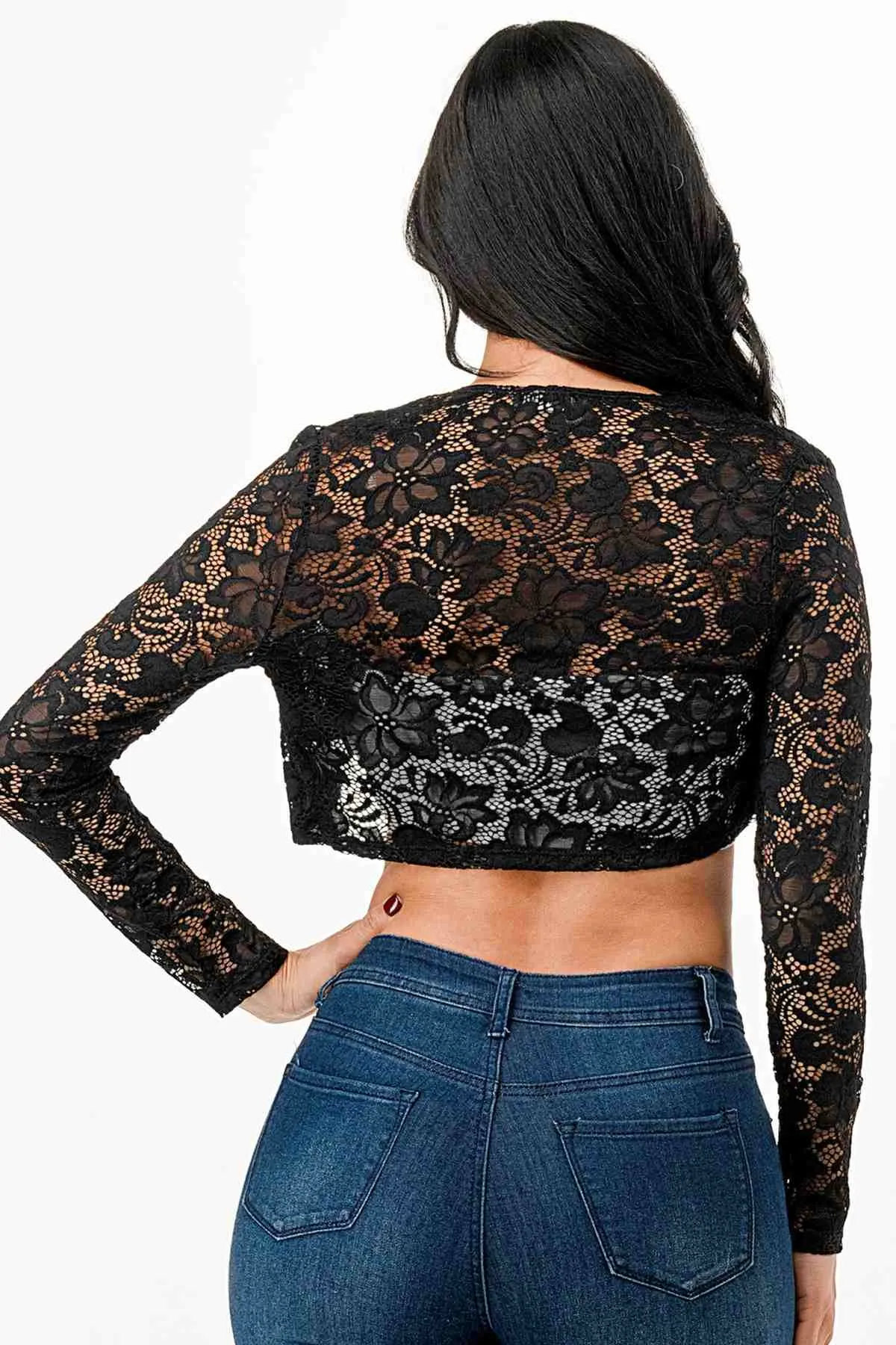 La Scala 11631 Lace Long Sleeve Cropped Jacket