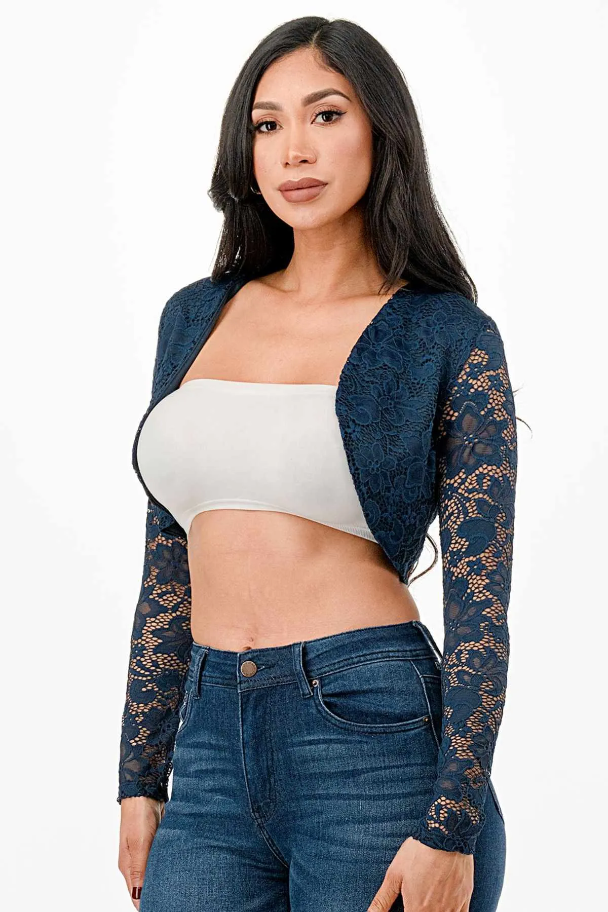 La Scala 11631 Lace Long Sleeve Cropped Jacket