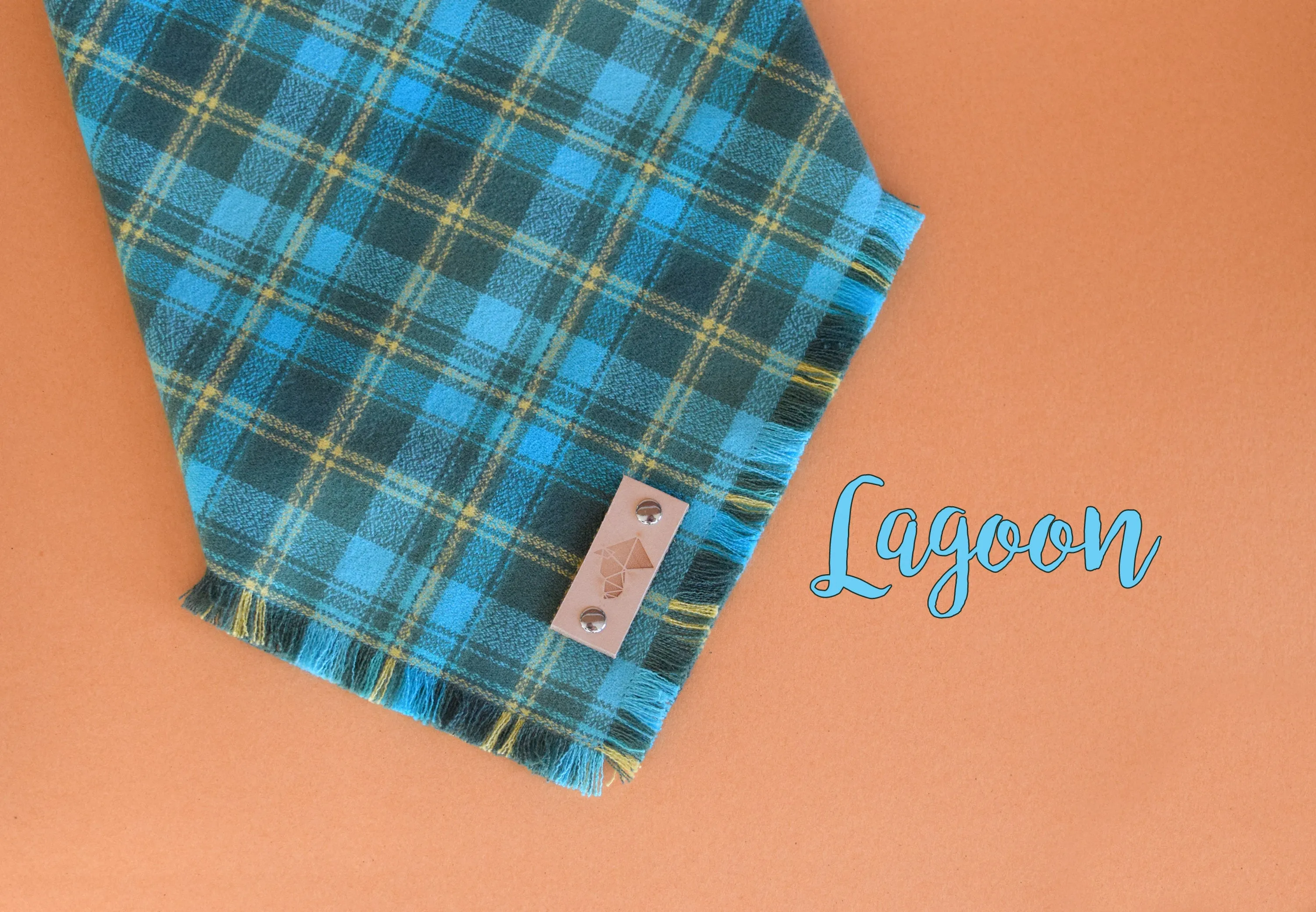 LAGOON Fringed Flannel Dog Bandana - Snap/Tie On Cotton Scarf