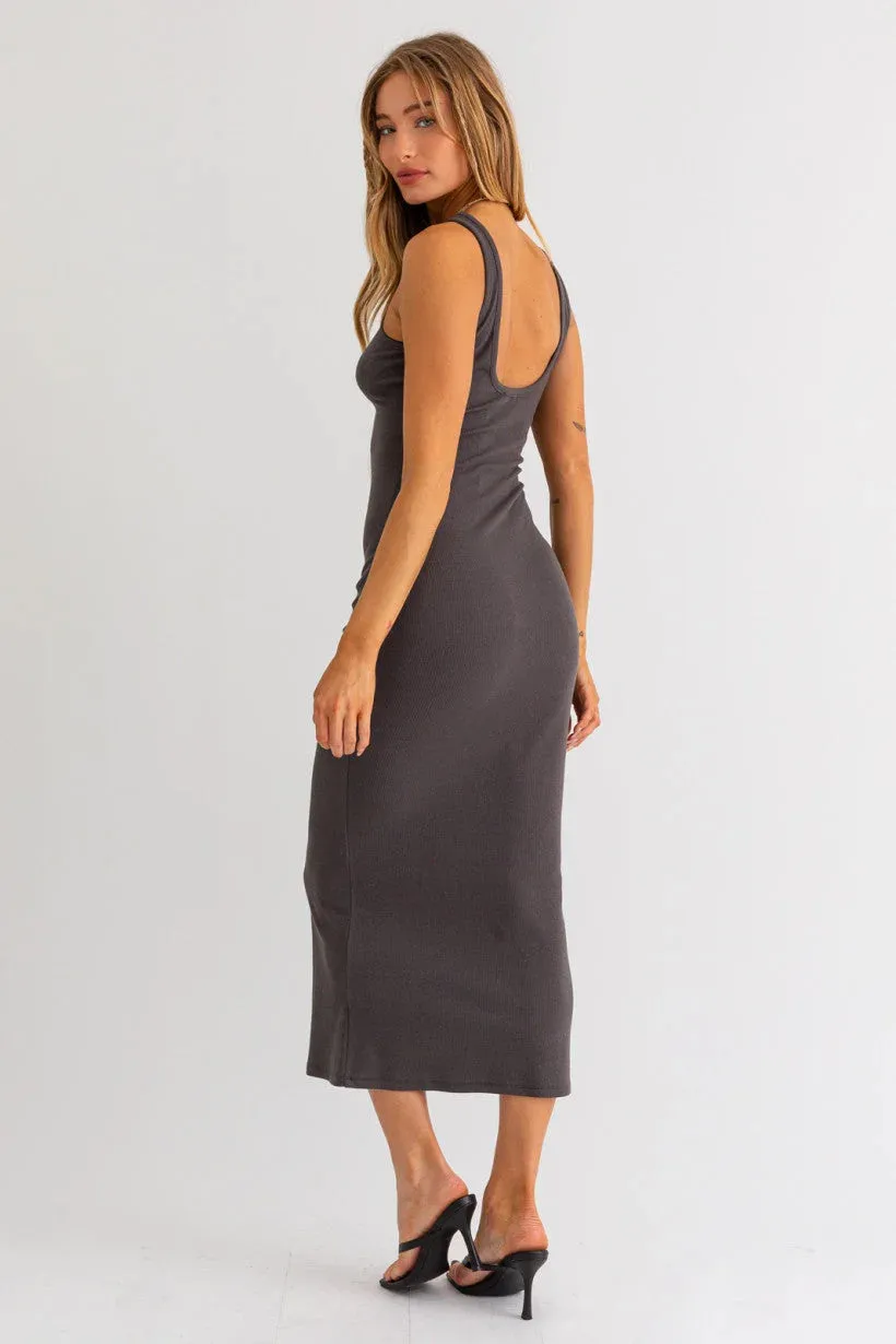 LASER CUT SLEEVE RIBBED KNIT MAXI DRESS