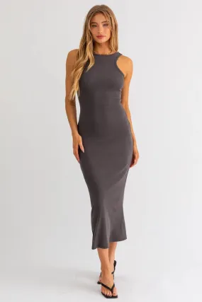 LASER CUT SLEEVE RIBBED KNIT MAXI DRESS